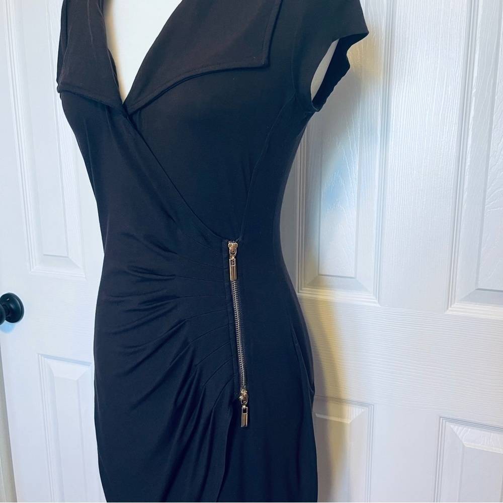 𝅺CACHE Brown Short Sleeve Dress Size Medium Gold Tone Zipper